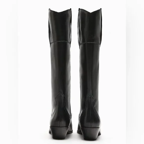 ZARA LEATHER COWBOY BOOTS NEW - Picture 6 of 11
